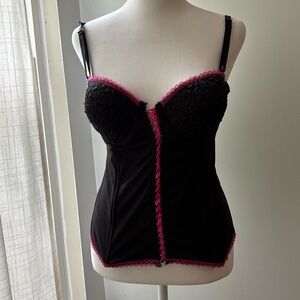 Black and Pink Lace Bustier Corset Top